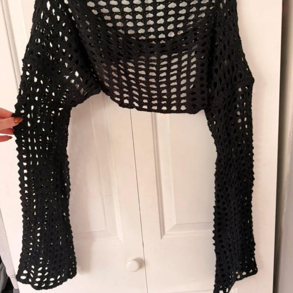 Unbranded Crochet Shrug Bolero Womens OS Black Excellent Open Knit Layering Top